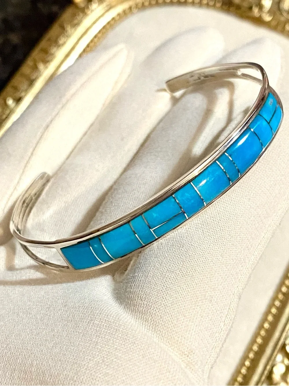 Sterling Silver Sleeping Beauty Turquoise Inlay Cuff Bracelet